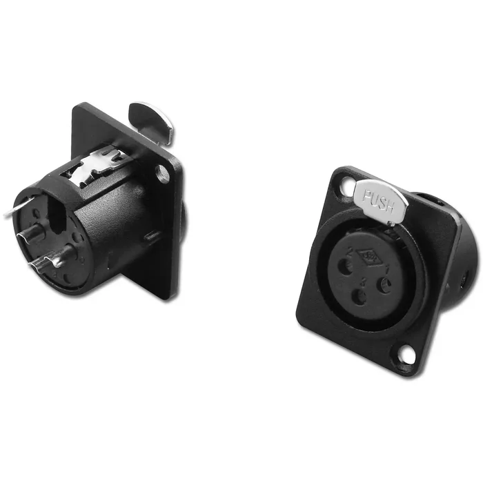 3‑Pin XLR Square Chassis‑Mount Mic Connector Jack (Black)
