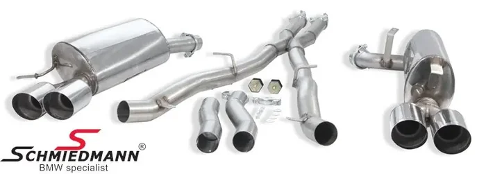 4 pipe Schmiedmann sportexhaust 4X86MM tailpipes and 2 rear silencers, the tailpipes are not rolled