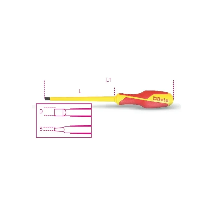 Beta Tools (Article# 1274MQ 10X200) 10mm Insulated Headless Slotted Screwdriver 1000V – BT 12740718