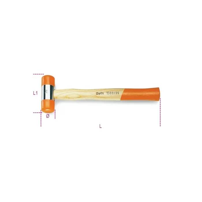Beta Tools (Article# 1390 60) 60mm Diameter Soft Face Hammer with Wooden Handle – BT 13900060