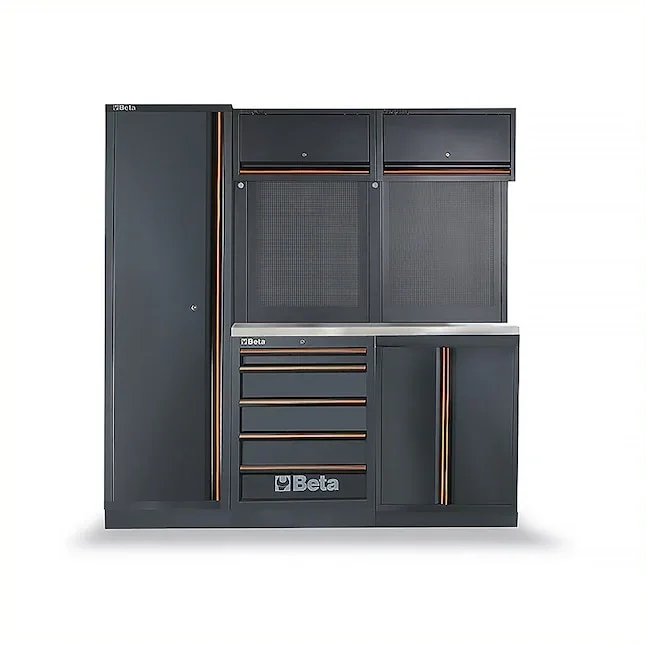 Beta Tools C45PRO BX Garage Tool Storage Cabinet System with Stainless Steel Coated Worktop, 77.17 in L x 19.49 in D x 78.74 in H – BT 045001998
