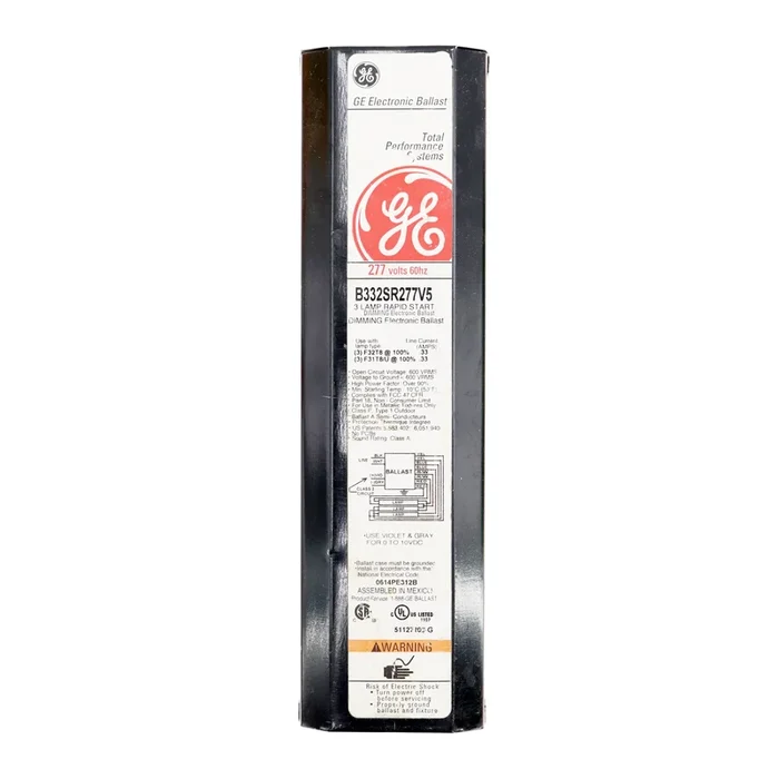 GE B332SR277V5 ELECTRONIC RAPID START BALLAST, DIMMING, 3-LAMP T8, 277V