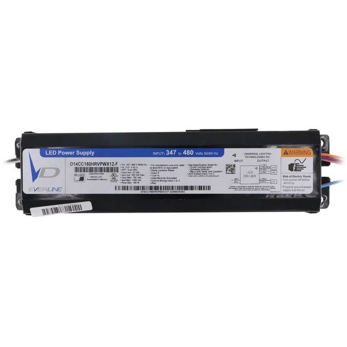 UNIVERSAL D14CC180HRVPWX12-F DIMMABLE LED DRIVER, 12V, 1400MA, 180W, 347-480V