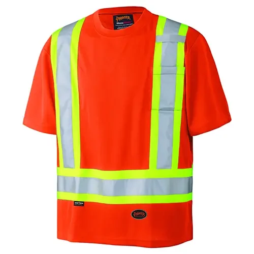 V1051150U-L Pioneer Pioneer – Birdseye Safety T-Shirt – Hi-Viz Orange – Size Large